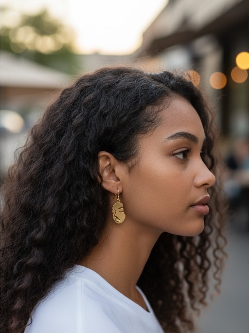 Gold Abstract Face Outline Earrings | Stylish and Artsy Look | Handmade NWT - Picture 2 of 9